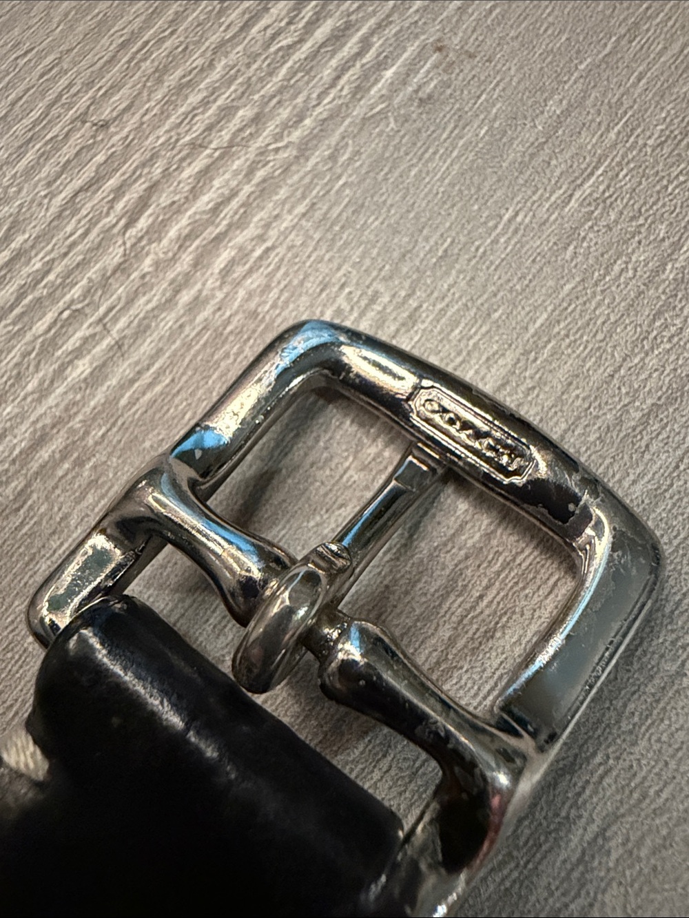 Coach Silver-Tone Buckle Black Leather Belt